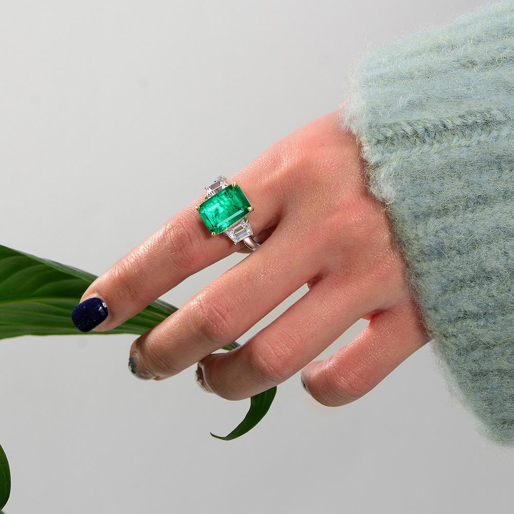 Tancise Jewelry 925 Vintage Sterling Silver 10*14 Emerald Ring Synthesis