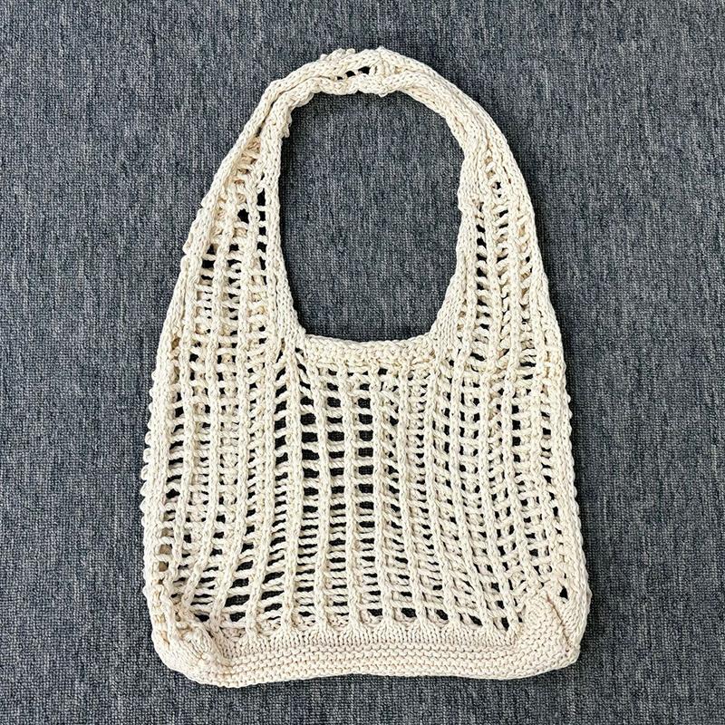 Solid Color Knitting Shoulder Bag Hollow Out Versatile Bohemian Crochet Tote Bag Large Capacity Casual Woven Handbag Women