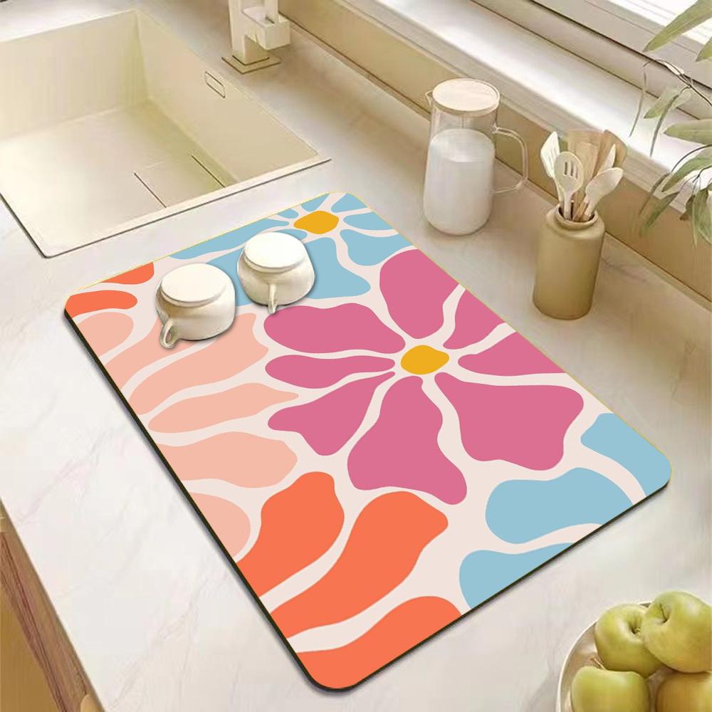 Abstract Floral Art Absorbent Drain Pad Kitchen Mats Dish Drying Mat Anti-slip Tableware Placemat Kitchen Supplies Decoration 40x60cm 1630₽