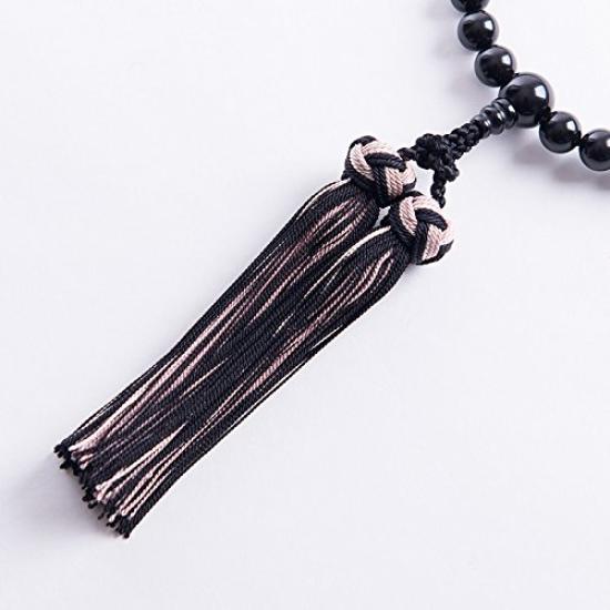 Japanese Prayer Beads Juzu for Women, Natural Jet 8mm, Made in Japan, Single-Hand Simplified Style, Matching Tassel, Black Formal Nenju