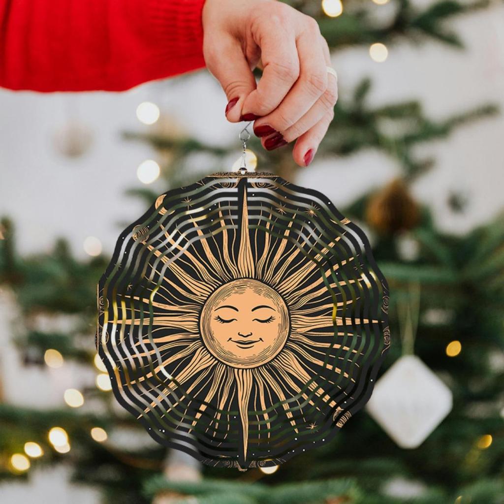 Sun and Moon Wind Chimes 2D Metal Outdoor Hanging Decor for Garden Yard Balcony No Power Needed Holiday Gift for Christmas Thanksgiving