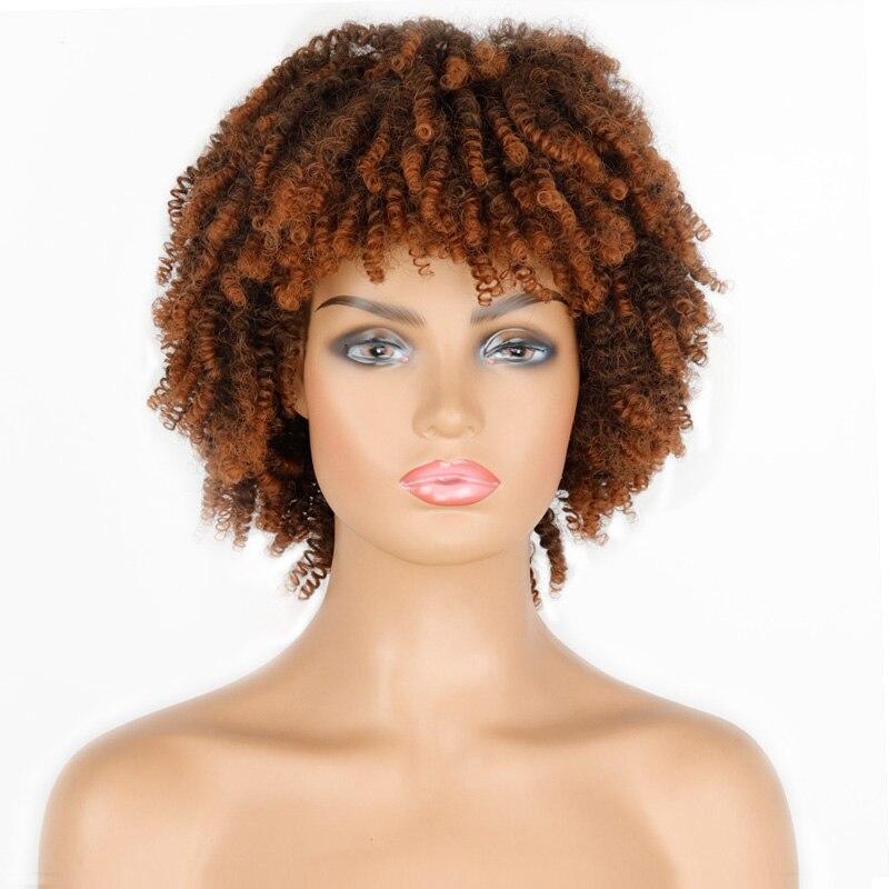 LISI HAIR 14inches Afro Kinky Curly Wig Synthetic Wig With Bangs Mixed Gray Brown and Blonde  Wig for Black Women Daily Wig