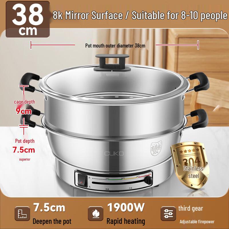 Sartén Eléctrica Multifunción y Plancha CUKO con Tapa de Acero Inoxidable