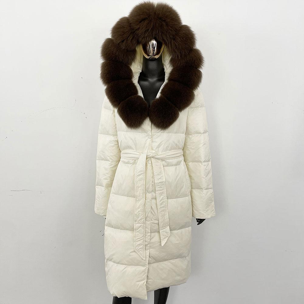 OFTBUY Winter Women Coat Real Fox Fur Collar Hooded Jacket Thick Warm Autumn Hat Detachable X-long White Duck Down Overwears