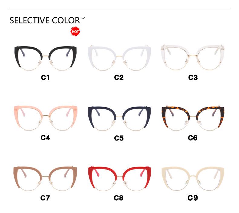 Cat-Eye Semi-Rimless Large Anti-Blue Light Eyeglass Frames, 2023 Retro Trend, European & American Style.