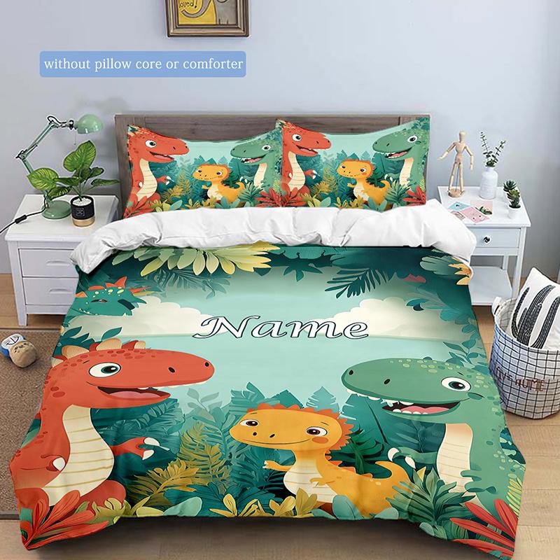 Jungledinosaur Customize Your Name Duvet Cover Soft Bedding Set For Bedroom Guest Room And Dorm Decoration Threepiece Set Includes 1 Duvet Cover 2