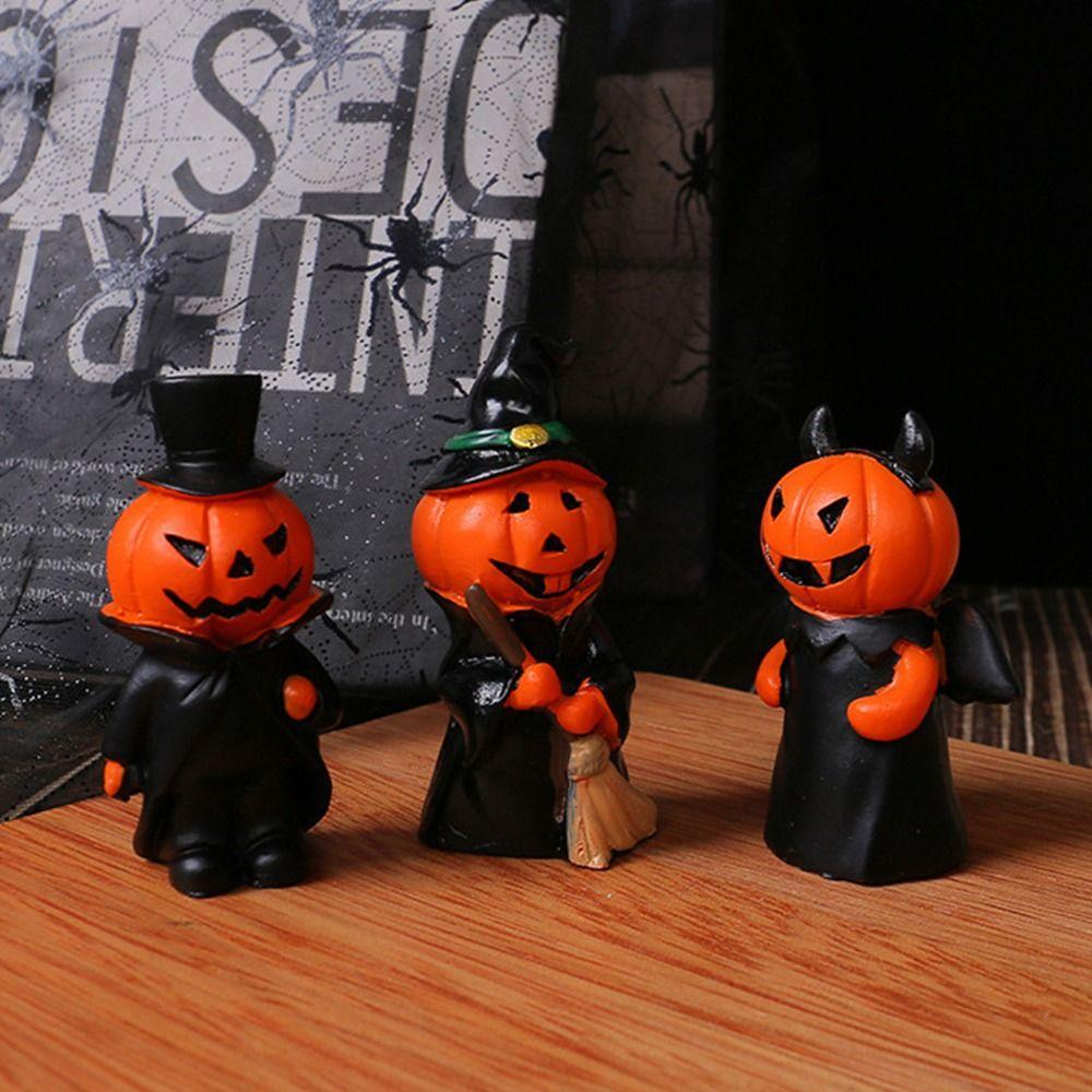 3Pcs/Set Durable Mini Devil Pumpkin Figurine Resin Halloween Ornament  Tabletop Decoration