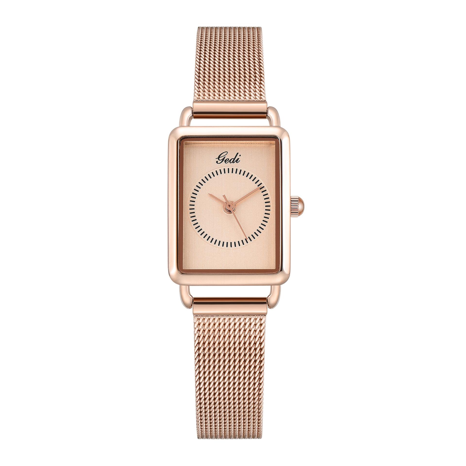 Retro Rectangular Small Dial Fashion Wind Stainless Steel Mesh Belt Temperament Small Waterproof Quartz Watch