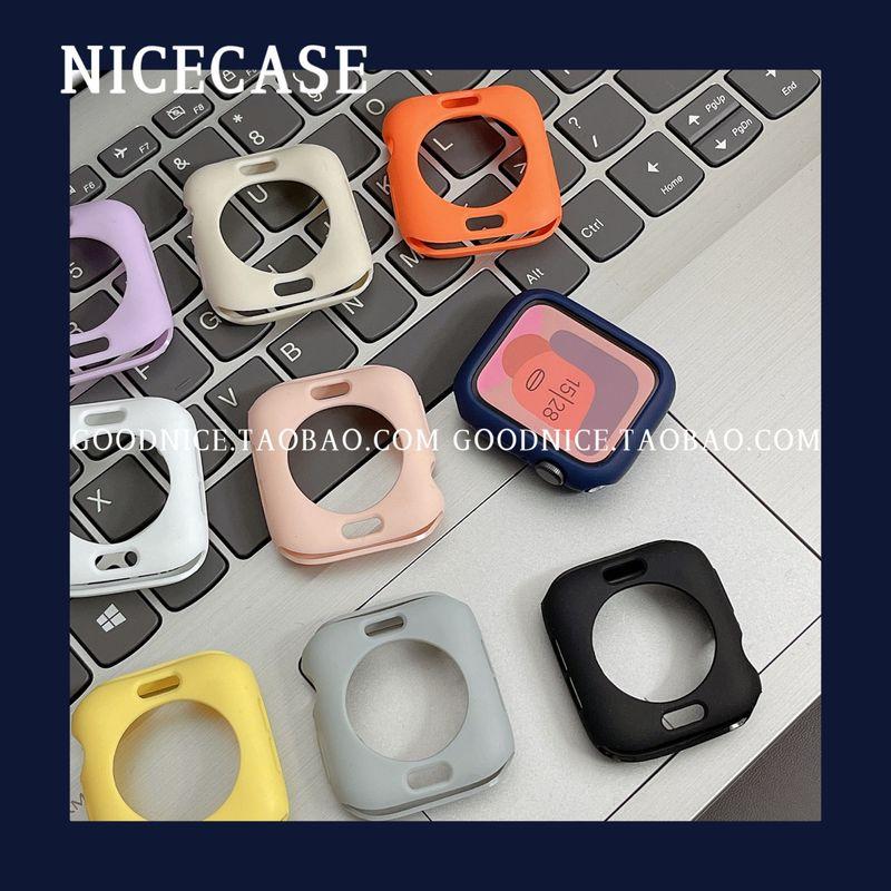

Nicecase New Arrival Pure Color Silicone Case Frame Suitable for Apple Applewatch8765 Generation Se Tide Ultra Silicone soft shell-dark blue 46mm(S10)