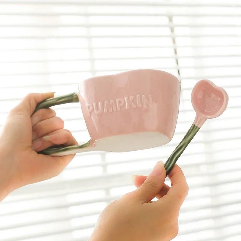 JUSTINLAU Ceramic Mug Valentine's Day Gifts Breakfast Coffee Milk Oat Cup Creative Couple Cup with Handle Home/Office Water Cups
