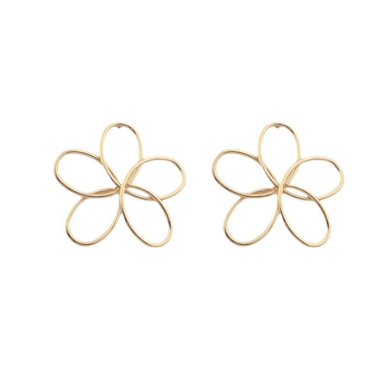 Hollow Large Five-petal Flower Metal Wire Drop Earrings Women's Art Exaggerated Fashion Party Jewelry