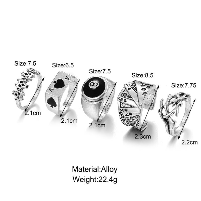 Punk Gothic Poker Ring Set for Women Vintage Spades Ace Silver Color Plated Retro Rhinestone Charm Billiards Ring Finger Jewelry