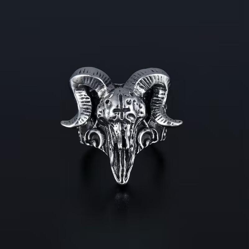 Dierenhoofd Pentagram Ring voor Mannen Retro Dominerend Trendy Punk Verstelbare Maat Ring