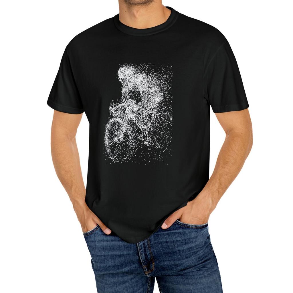Summer Men's BlackCasual Bicycle Printed Round Neck Short Sleeved Lightweight and Breathable Outdoor Cycling Pure Cotton T-shirt