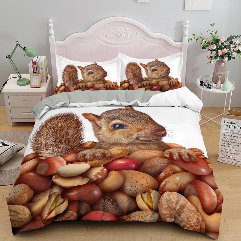 Comforter 3D Squirrel Funny Animal 2/3Pcs Bedding Set Black Unique Soft With Pillow Shames King Queen Size For Kids Teens Boys