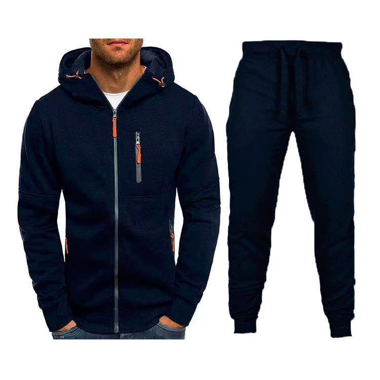 Men's Sports Suit Zipper Cardigan Two-piece Set Running Outdoor Hooded Classic