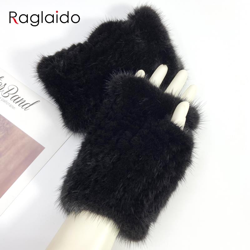 Real Mink Fur Fingerless Gloves for Women Girls Natural Fur Knitted Mittens Warm Soft Luxury Winter Gloves