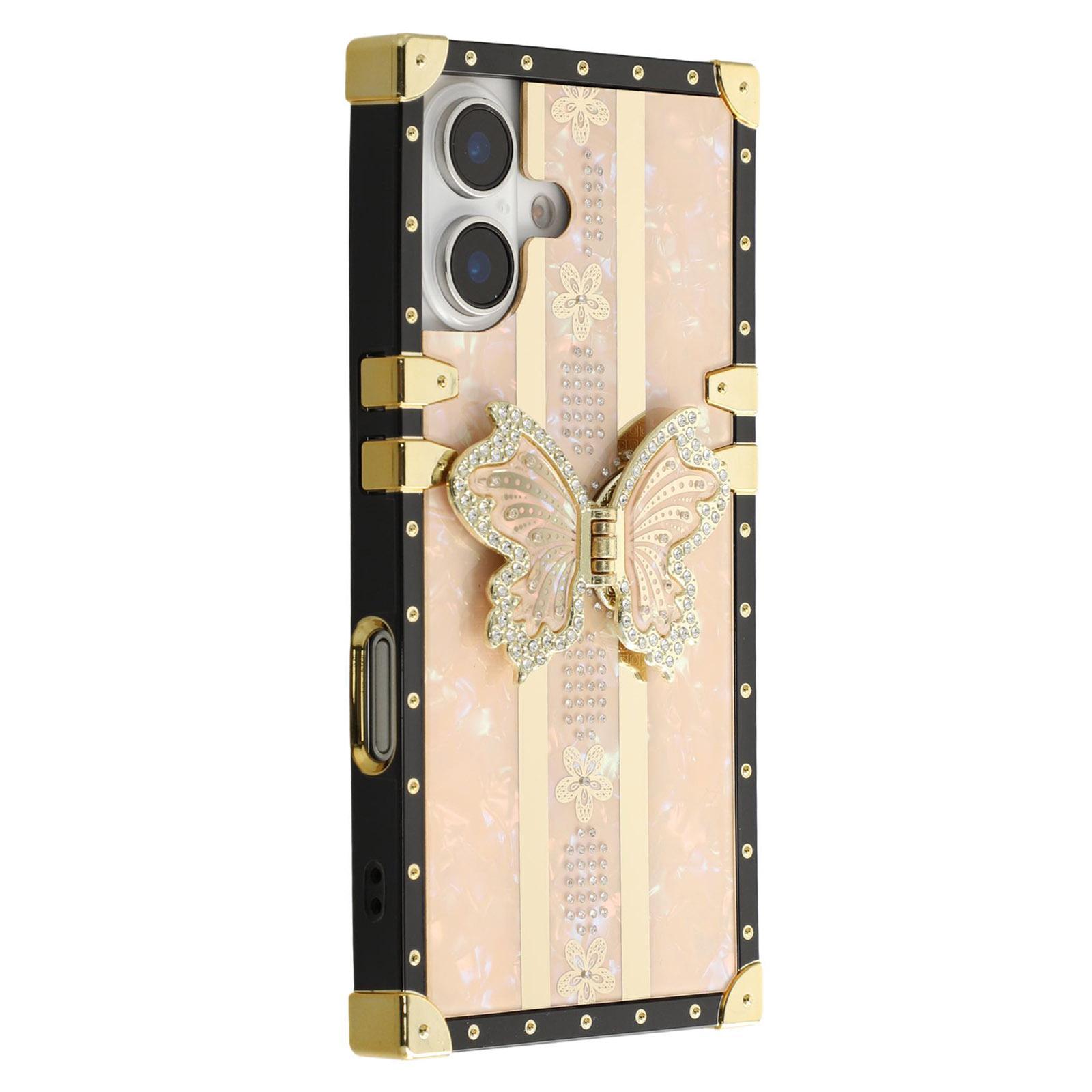 

For iPhone 16 Case TPU + PC Electroplated Butterfly Kickstand Phone Cover A