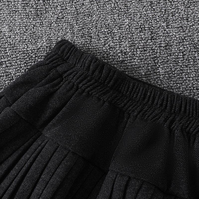 High-Waisted Woolen Skirt-Pants for Girls - Black/Gray A-Line Pleated, Autumn/Winter Thickened Collection
