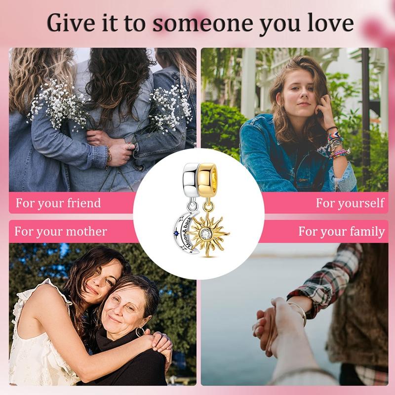 Original 925 Sterling Silver Charms Bead Gold Sun Moon Couple Pendant Fit Original Bracelet Necklace For Women DIY Jewelry Gift