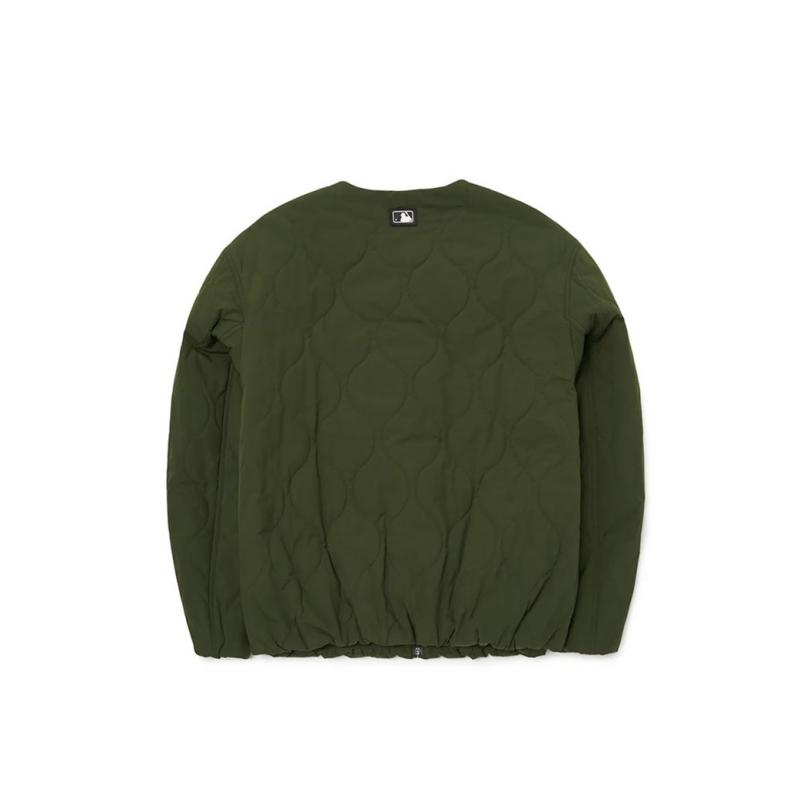 MLB Puffer Jackets Men's Khaki Crew Neck Thin Quilted Padded Jacket 3APDB0126-43KAD