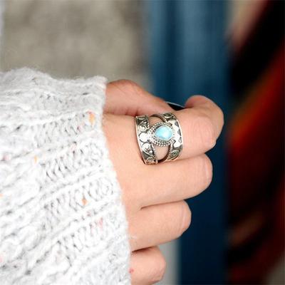 Bohemian Teardrop Turquoise Ring - Carved Pattern Retro Fashion Jewelry for Women