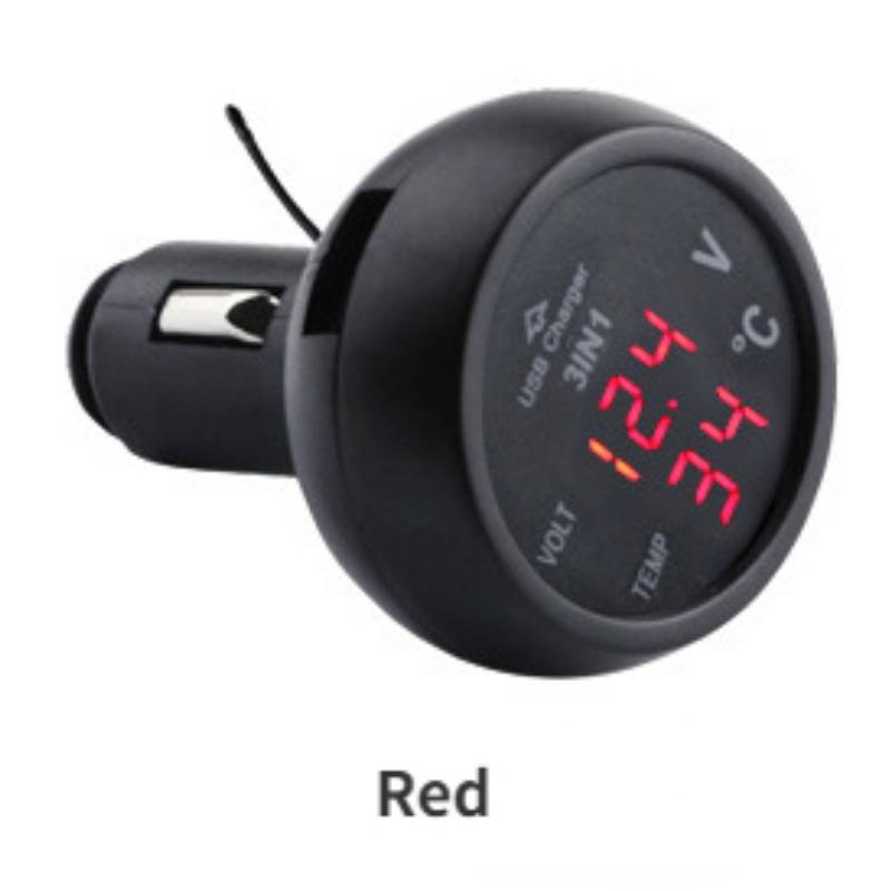 Autosteckdose Zigarettenanzünder Auto Voltmeter 3-in-1 12-24V Voltmeter Thermometer USB Autoladegerät für Auto LKW