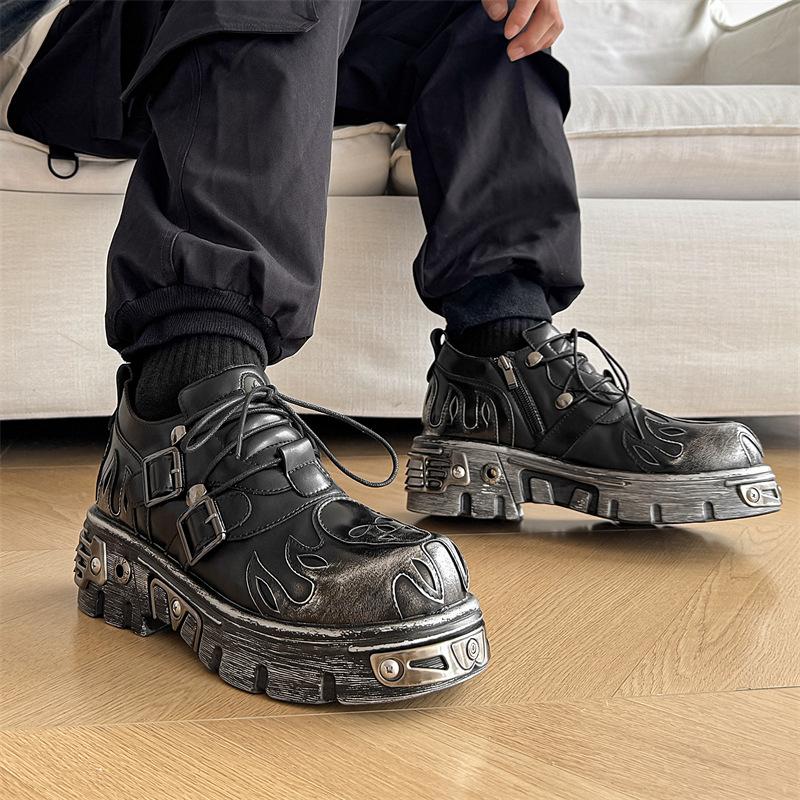 Fashion High Quality Men Leather Shoes Metal Punk Shoes Men Gothic Sneakers Black Street Botas Mujer Botines Unisex Oxford Shoe