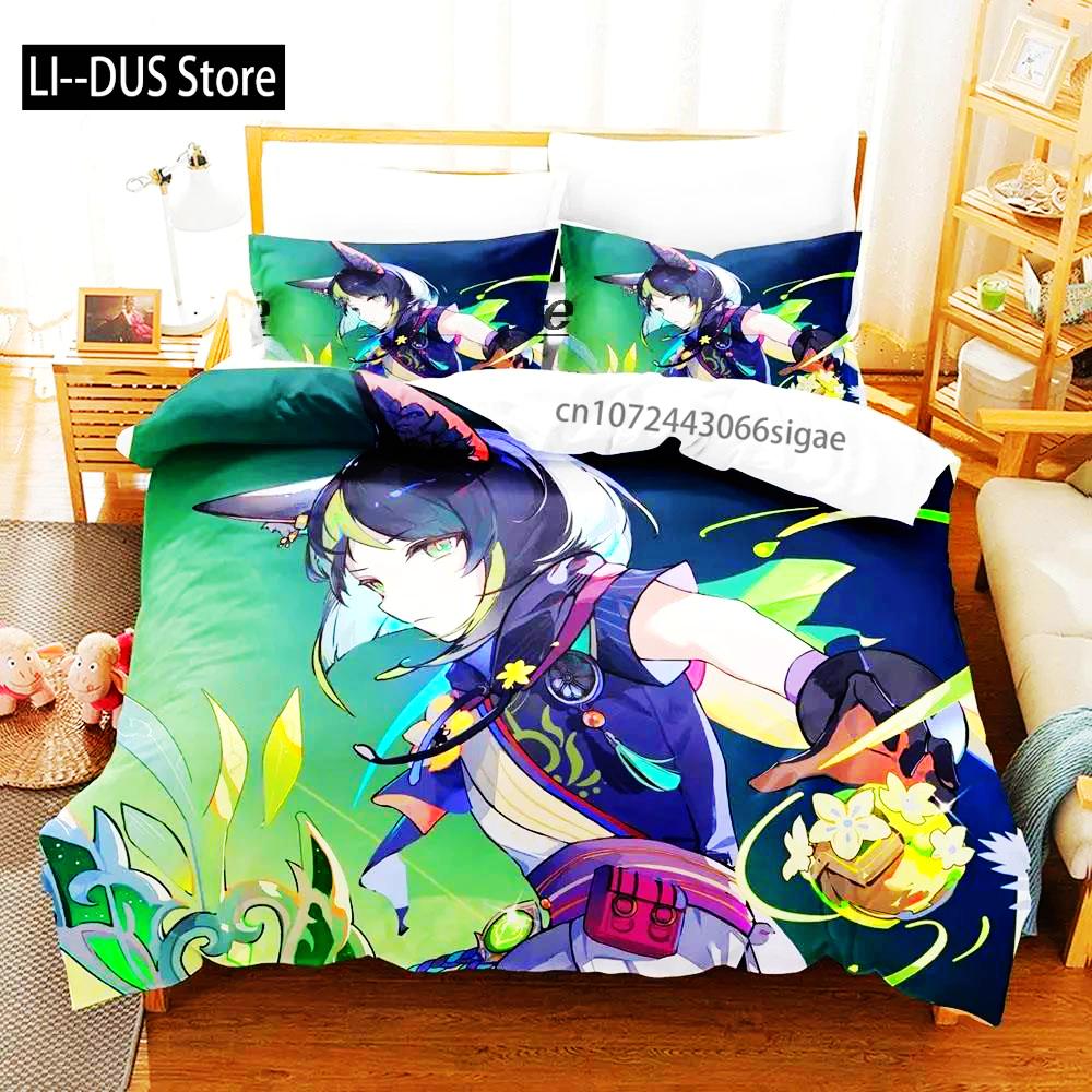 

Кавайный пододеяльник Genshin Impact Тигнари для спальни мальчика Односпальный Полуторный Двуспальный Квинсайз Кингсайз Пододеяльник Наволочка EU single(135x200cm)