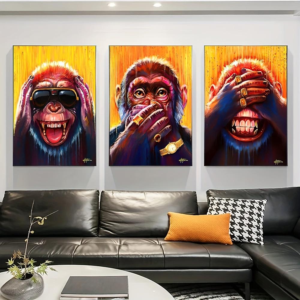 3pcs Three Funny Animal Monkey Posters and Prints Animal Earphone Canvas Paintings For Kids Living Room Wall Art Decor Posters