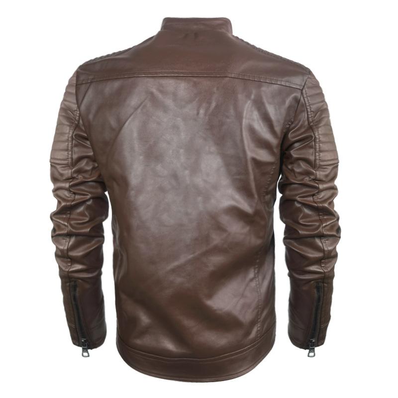 2025 Fashion New Casual Standing Collar Motorcycle Leather Coat Jacket Fashion Men's Leather Coat