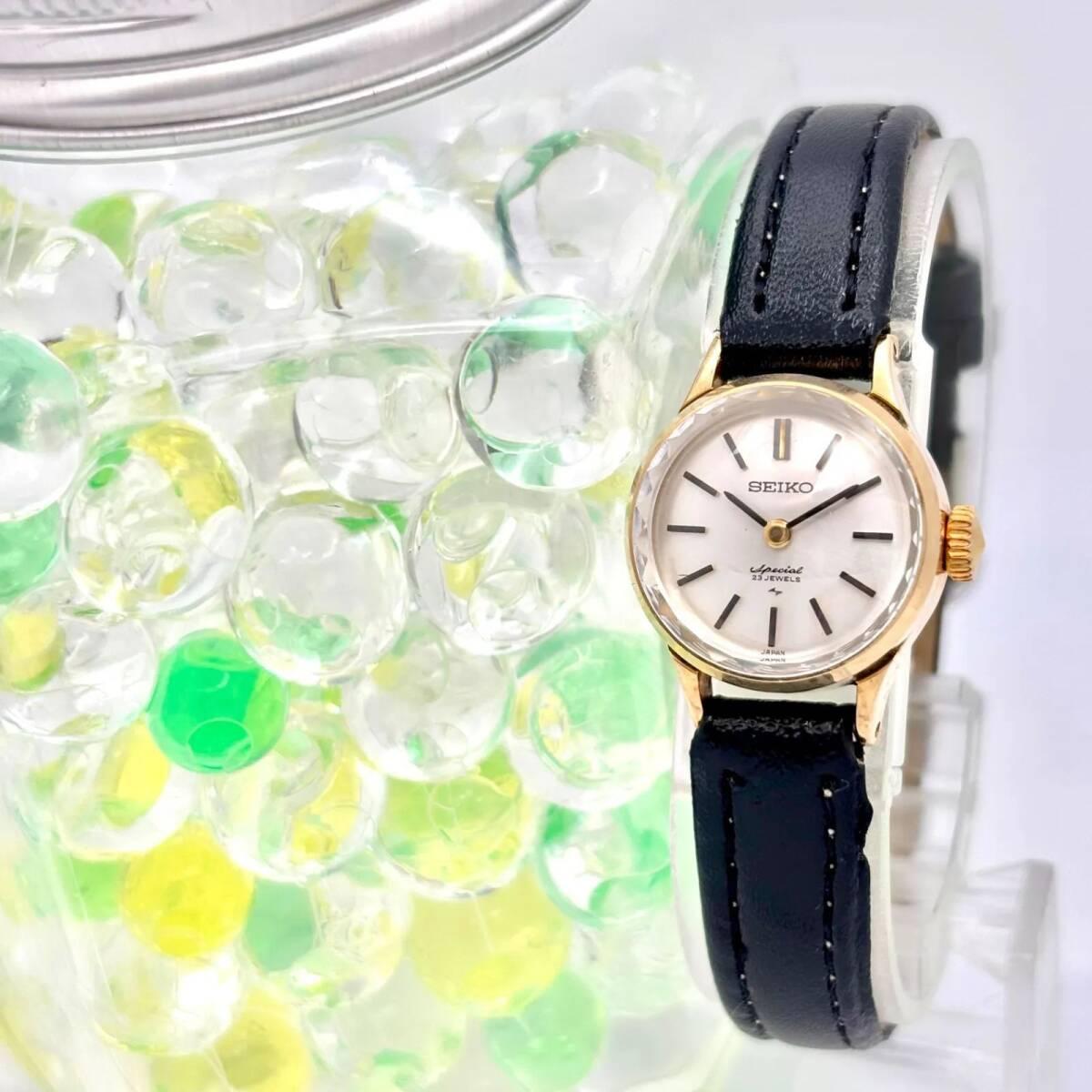 [In operation] SEIKO Special Mechanical Manual Winding Ladies Watch Cut Glass Gold 1140-0060 0D0036 New Belt