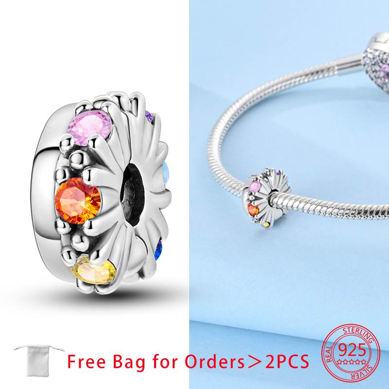 Clip Spacer Charm For Bracelet Clip Lock Stopper Bead Copper Spacer European Openable Sun Moon Star Beads Gift