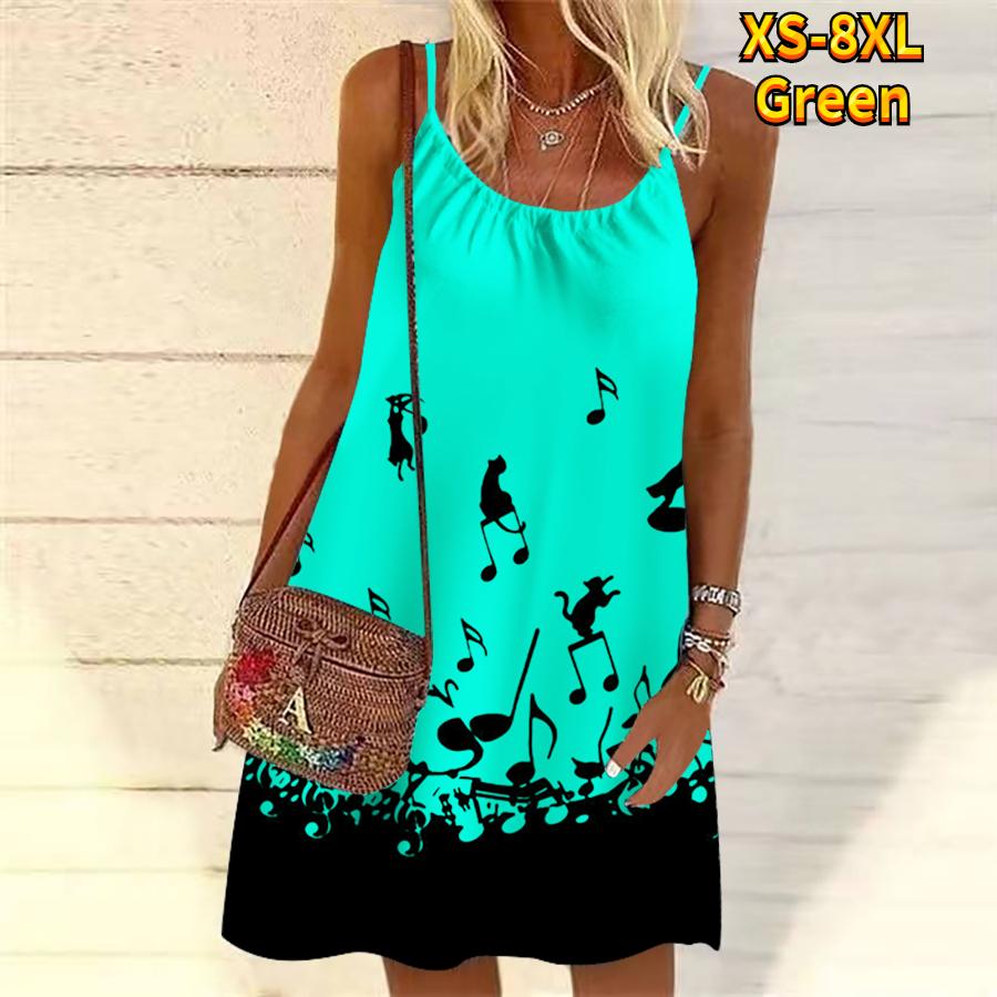 

Женское мини-платье с цветочным принтом и красивыми нотами, вечернее платье без рукавов, летнее пляжное платье, сарафан XL зелёный