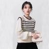 Sweter francuski z dzianiny dla kobiet na wiosnę i jesień, nowa delikatna patchworkowa koszula w kontrastowym kolorze, top sweterkowy w paski