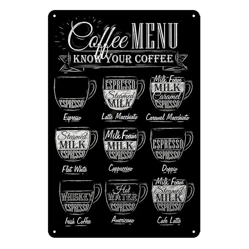 Vintage Coffee Bar Metal Tin Signs Decor Wall Art Sign Posters Wall Decoration Coffee Plaque Sign Cafe