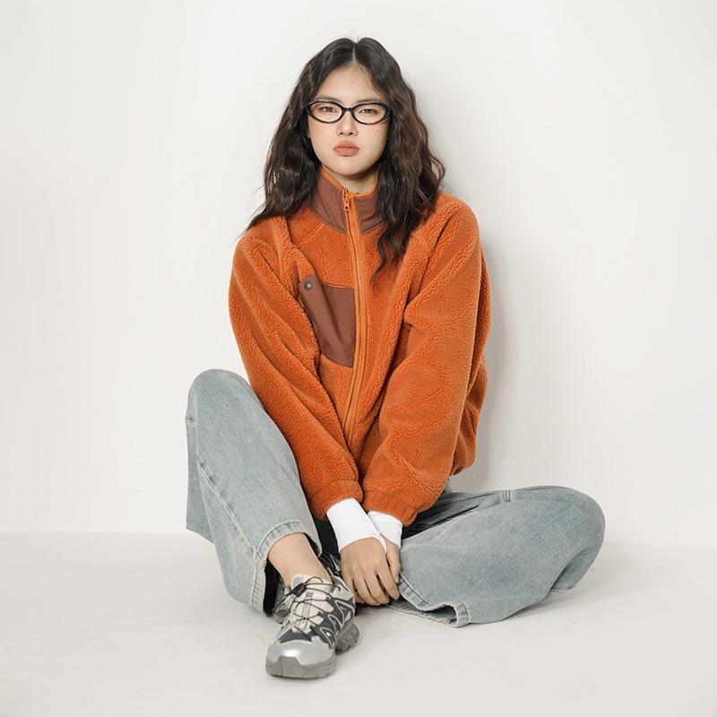 

Lambswool Batwing Sleeve Fleece-Lined Jacket with Stand-Up Collar One Size