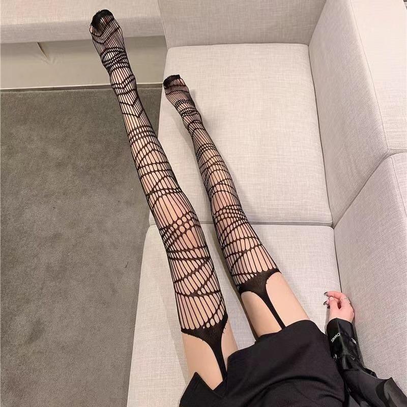 Sexy Spider Web Stockings Women Thigh High Fishnet Mesh Tights Pantyhose Gothic Lolita Legging Dark Spider Hollow Out Long Socks