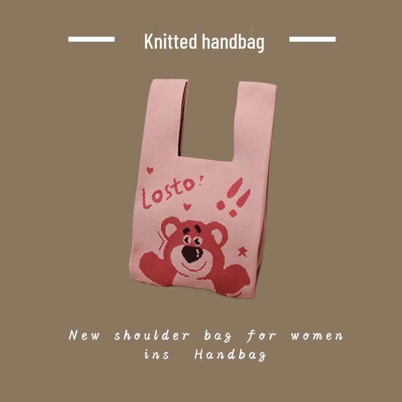 Trendy Women's Knitted Wool Bucket Handbag - Casual Tote & Lunch Box Bag