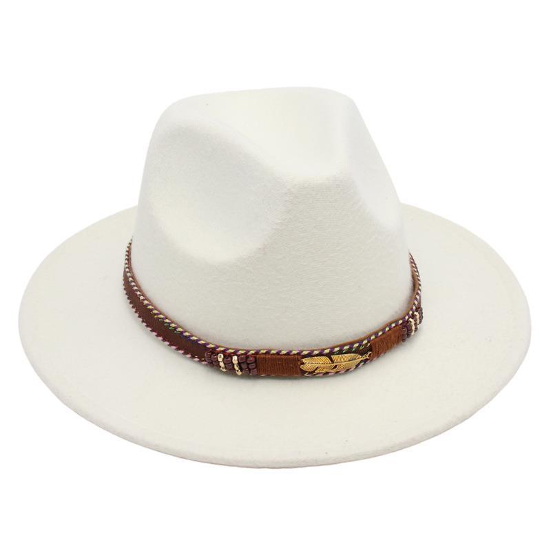 Minority Stage Top Hat Metal Feather Jazz Hat Men'S And Women'S Ethnic Style Felt Hat Tibetan Wool Hat
