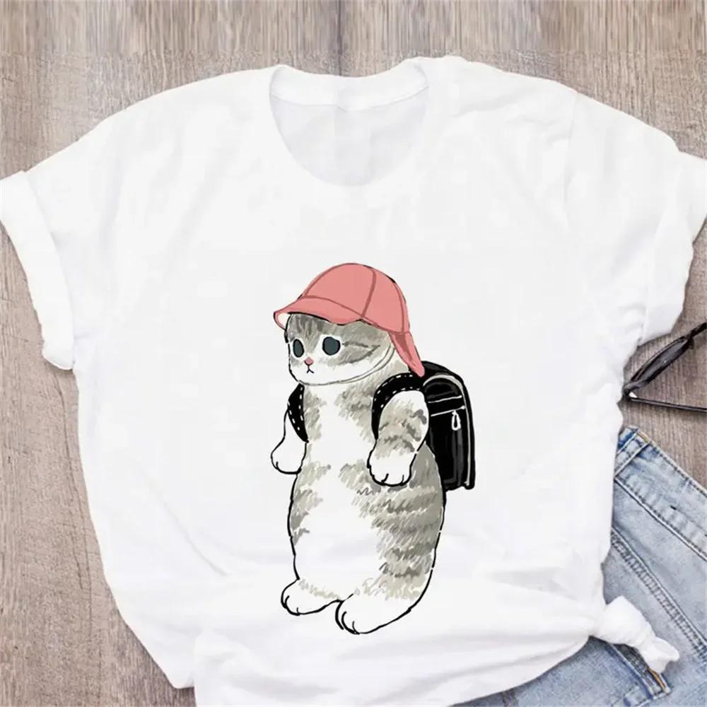Pattern Printed Fashion Aesthetic Tops Tee Casual Cute Cat Funny Cartoon Womens Harajuku Short Sleeve Casual Aesthetic Clothes