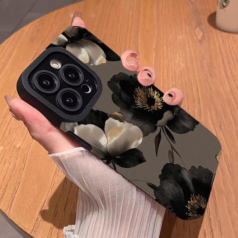 Vintage Schwarz Gold Floral Muster Vertikaler Streifen Handyhülle Stoßfeste Schutzhülle für iPhone