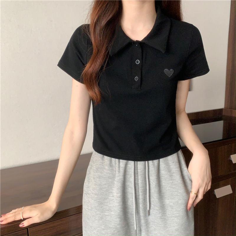 Tricou Nou de Vară cu Mânecă Scurtă Alb Mic Design Nișă Guler Polo Scurt Dulce Cool Top Cămașă pentru Femei