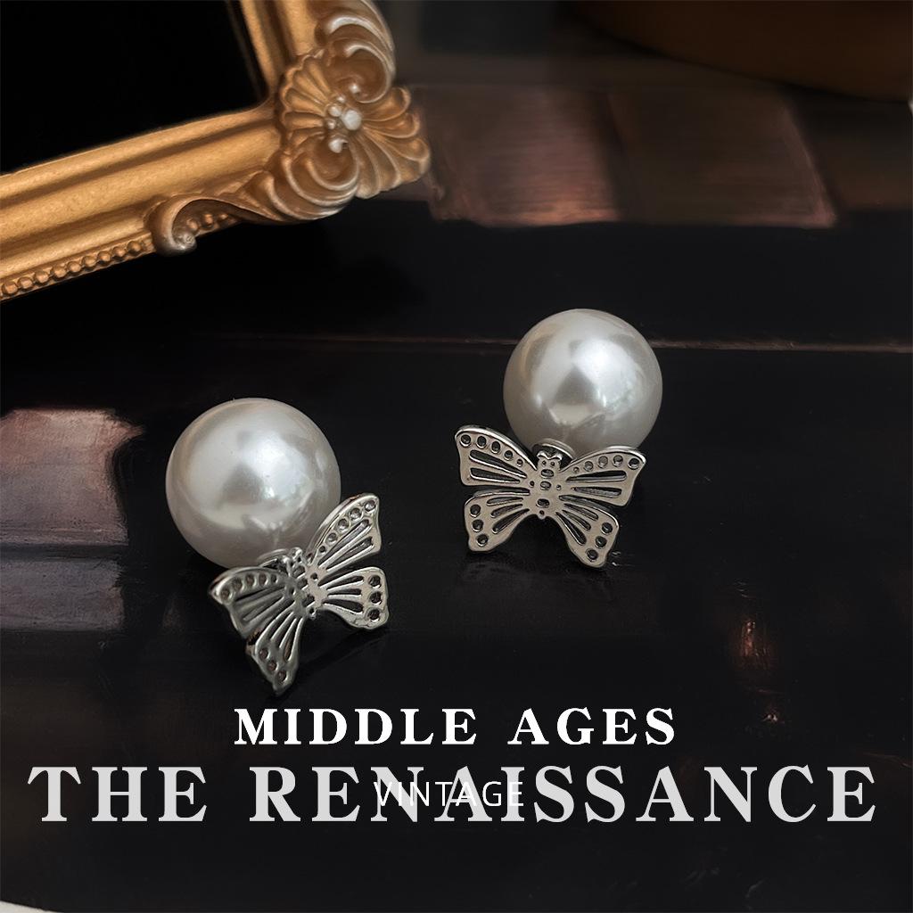 Really much hemp gray~ micro-inlaid zircon flower pearl earrings collection fashion Hepburn style earrings