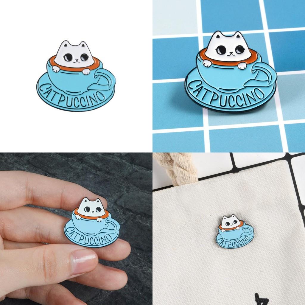 And Cat Charming Coffee Cup Alloy Brooch Enamel Pin Stylish Gift For Cat Lovers