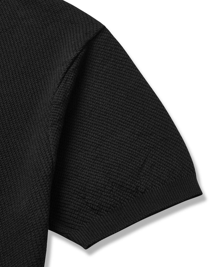 CUZNELLO Cool Cotton Open Collar Short Sleeve Knit_Black
