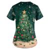 Women's Fashion V-Neck Short Sleeve Overalls With Pockets Christmas Printed Tops  Clothes