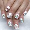 Christmas Themed Press On Nail 24PCS Set Snowflake Design White Artificial Nail Blue Stripes Glitters Finish Comfort