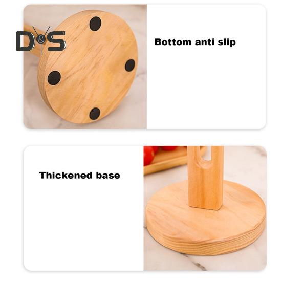Portarrollos de Papel de Madera con Base Estable Diseño Antideslizante Fácil Montaje Soporte Almacenamiento para Papel de Cocina