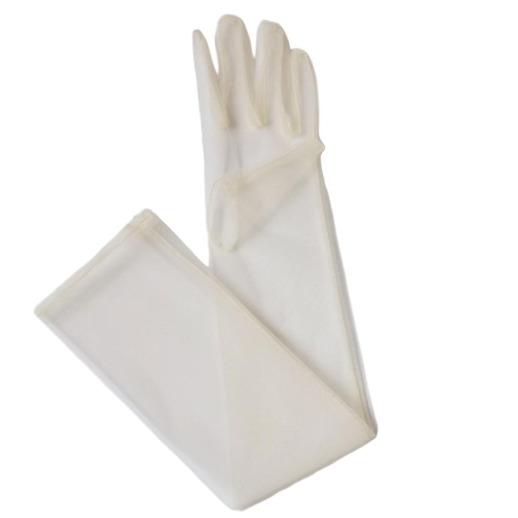 Exquisite Long Tulle Elbow Gloves 55cm Wedding Gloves Ultra Thin Stretchy Full Finger Mittens for Opera Party Concert